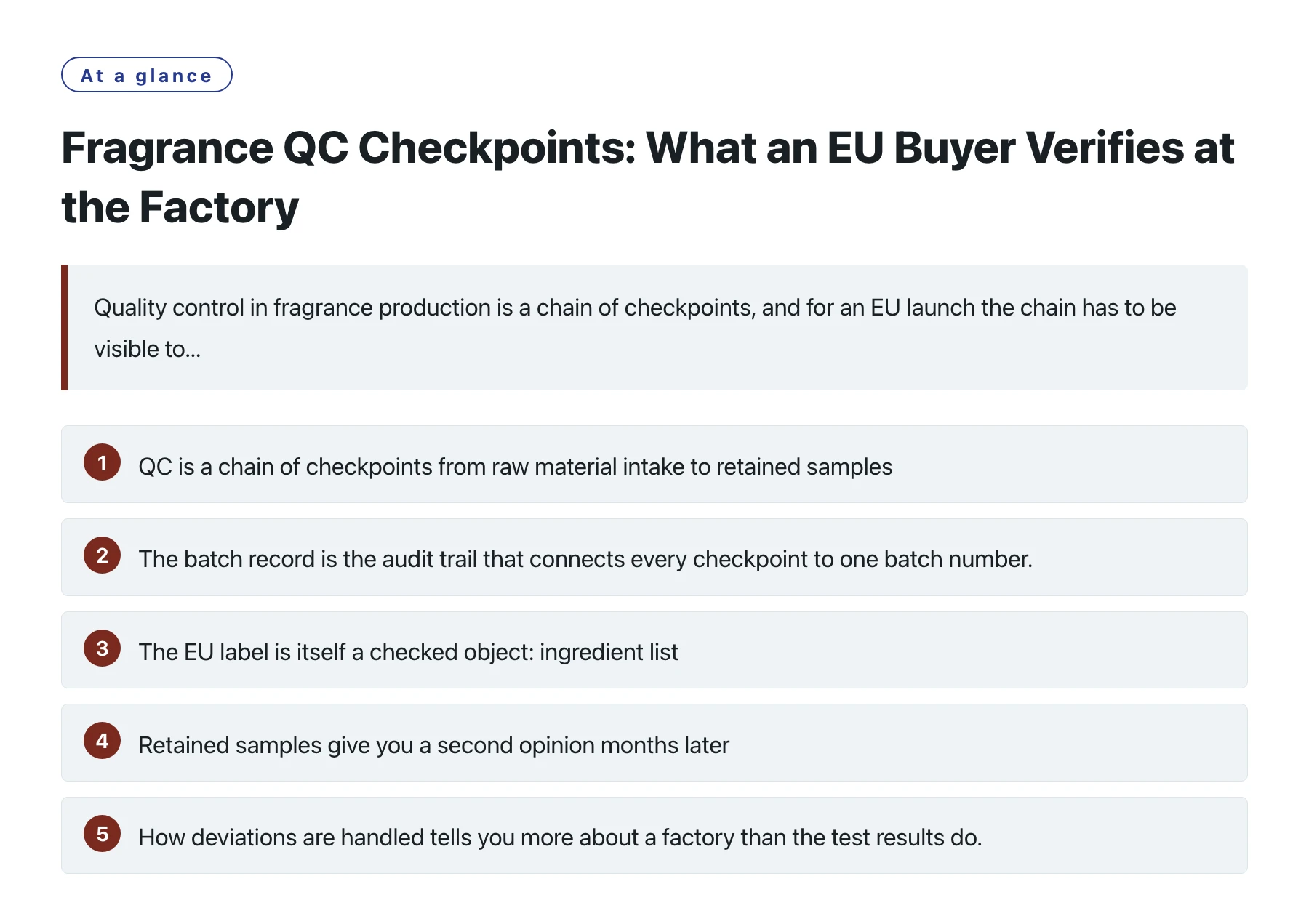 Fragrance QC Checkpoints: What an EU Buyer Verifies at the Factory——全文要点速览