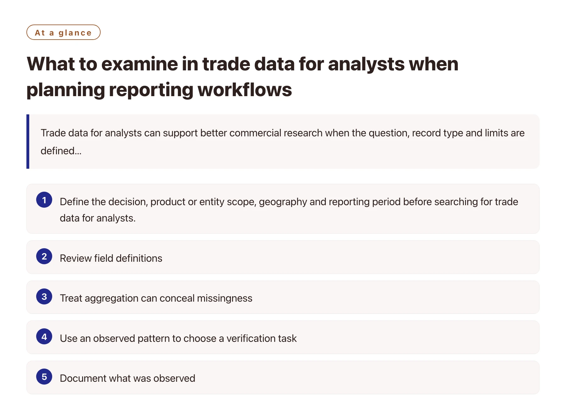 What to examine in trade data for analysts when planning reporting workflows——全文要点速览
